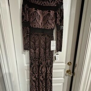 Betsy & Adam Black and Rose Gold Metallic Glitter Dress